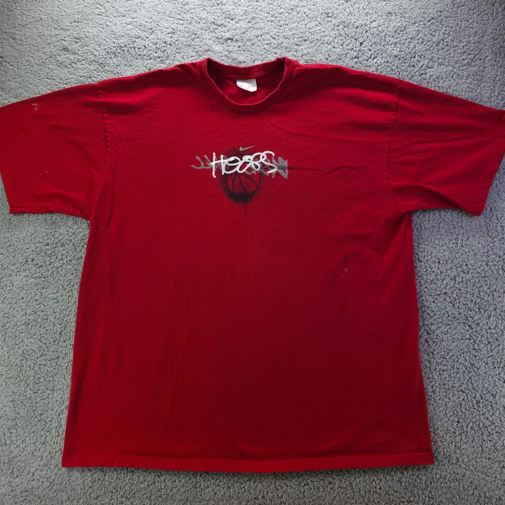 Vintage Nike Hoops Basketball Graphic T-Shirt Mens XXL Red Short Sleeve Swoosh